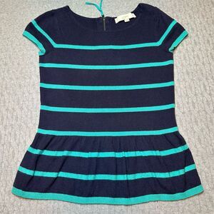 LOFT Petite Striped Sweater XSP Teal Navy Zipper
